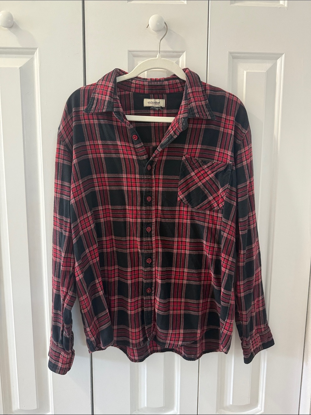 anchor blue Red and Black Plaid Shirt